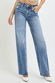 RISEN Full Size High Rise Straight Leg Jeans with Pockets Medium