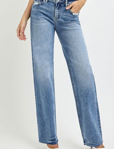 RISEN Full Size High Rise Straight Leg Jeans with Pockets Medium