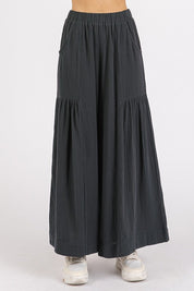 Mittoshop Gauze Elastic Waist Pleated Wide Leg Pants