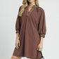 Umgee Notched Shift Dress with Trim Detail Mocha