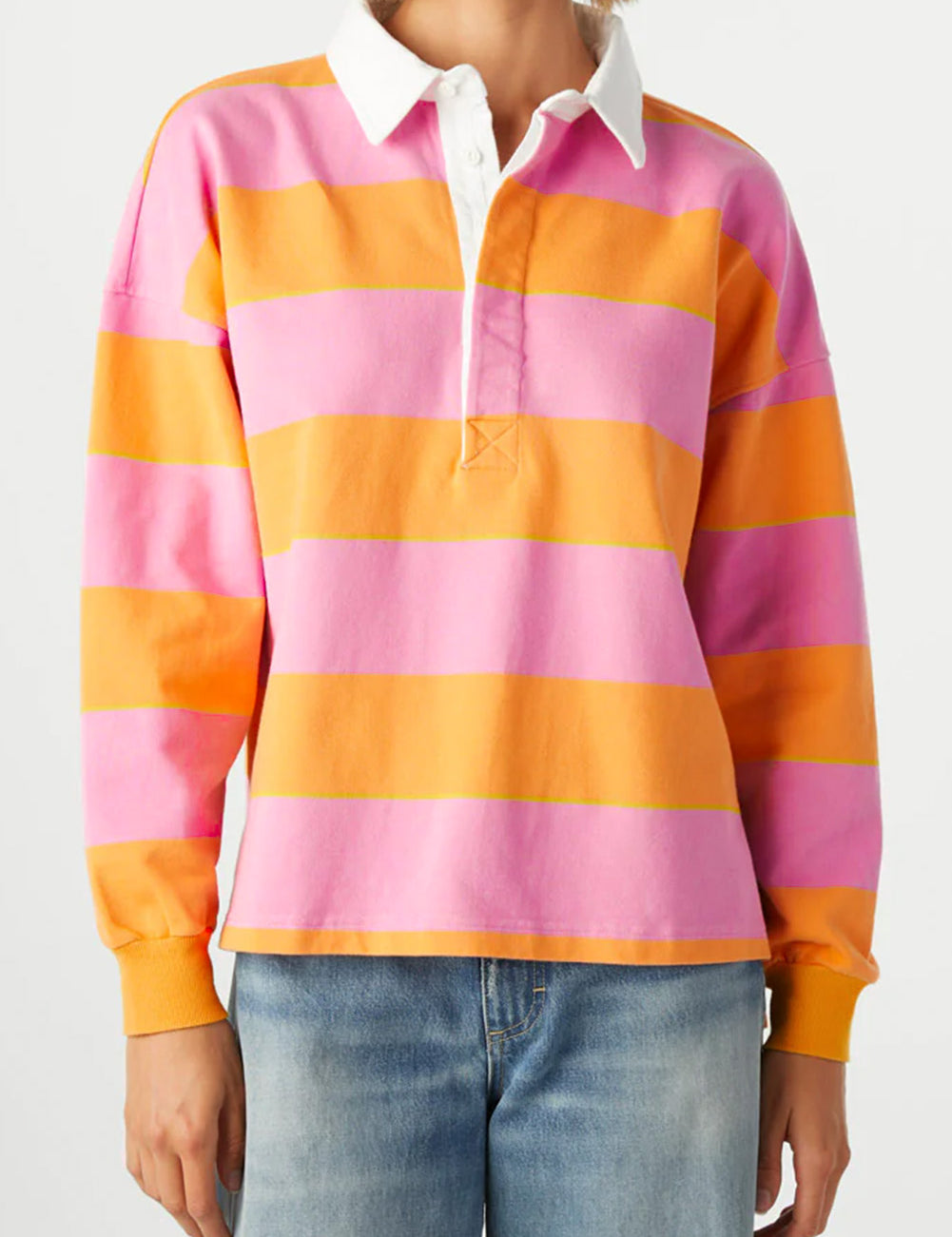 Yellow Stripe Color Block Polo Collar Sweatshirt | Sweatshirts Daverri Fashions
