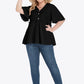 Plus Size Buttoned V-Neck Frill Trim Babydoll Blouse - DAVERRI FASHIONS