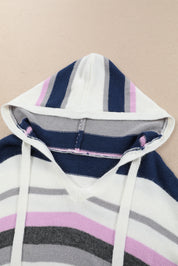 Plus Size Striped Long Sleeve Hooded Sweater | Daverri Fashions