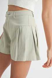 MABLE Pleated High Waist Twill Shorts | Daverri Fashions