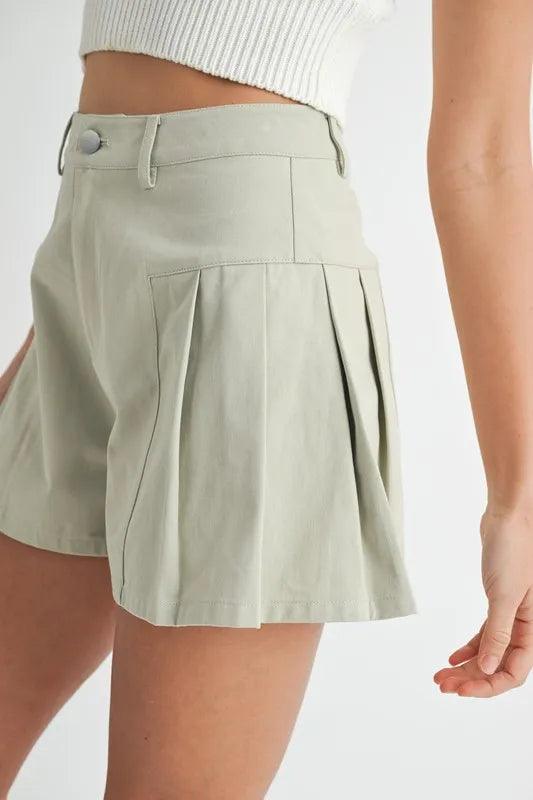 MABLE Pleated High Waist Twill Shorts