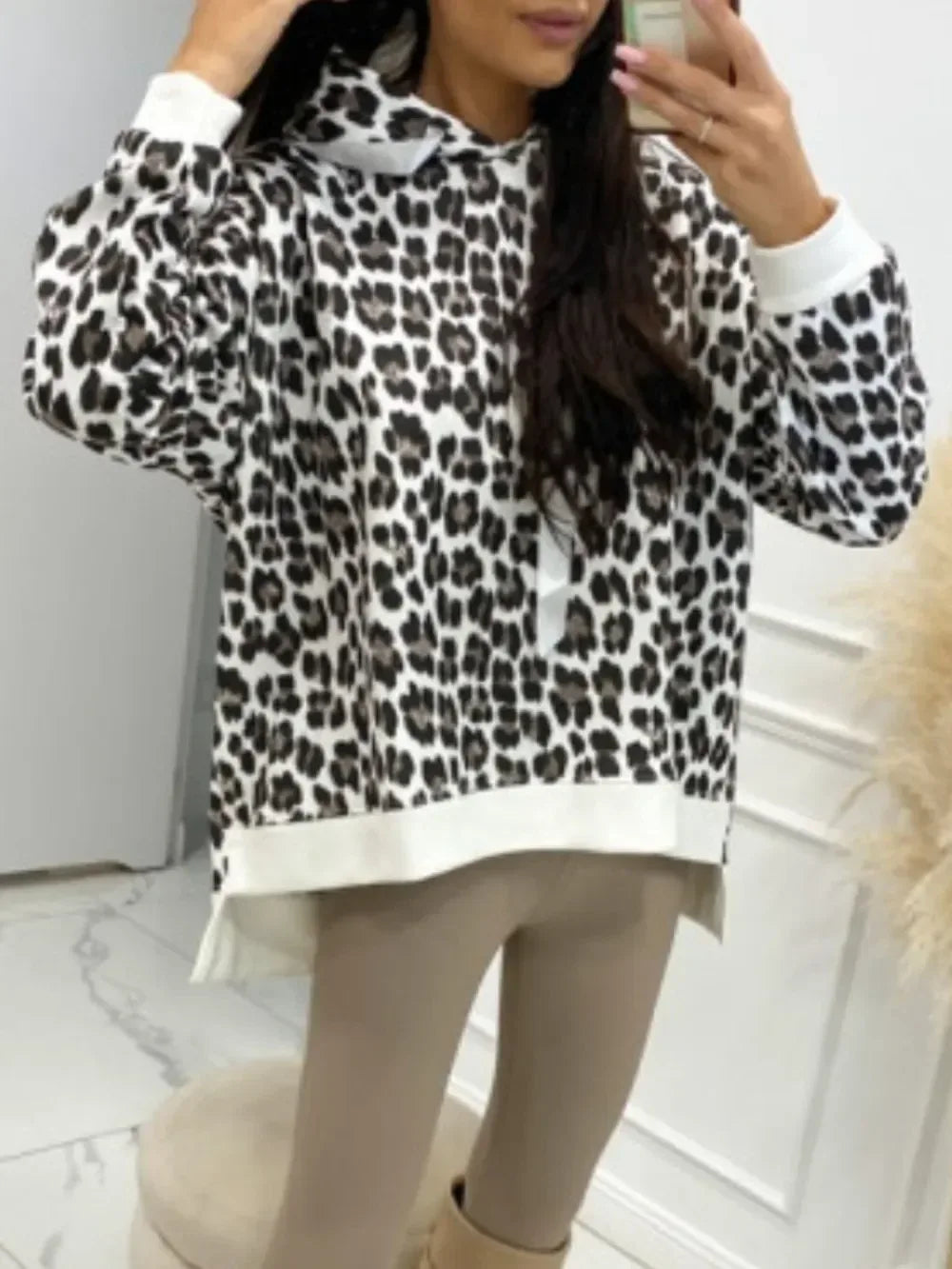 Leopard Dropped Shoulder Hoodie - DAVERRI FASHIONS