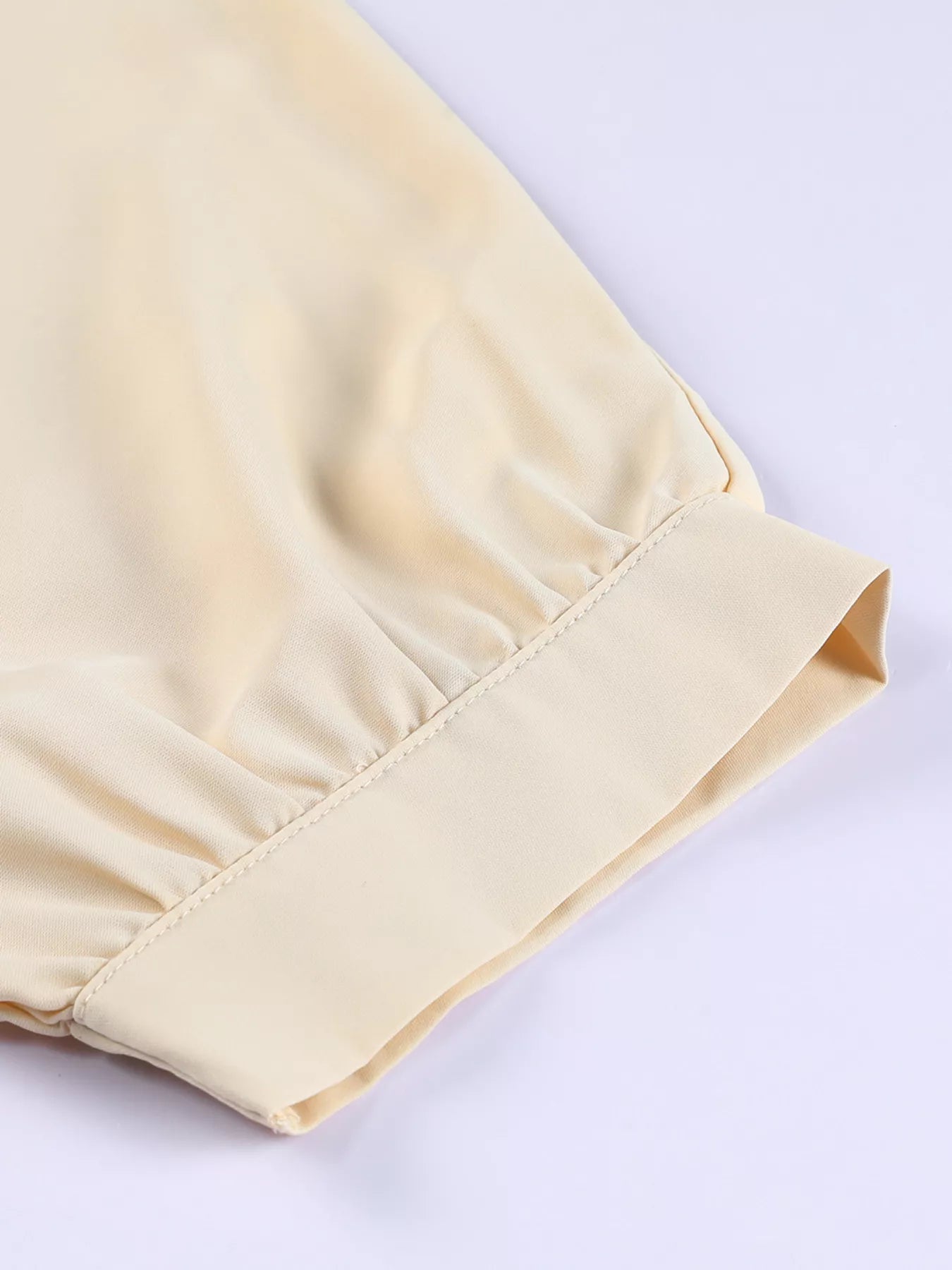 Beige satin-like 3/4 sleeve for women’s oversized button-up shirt