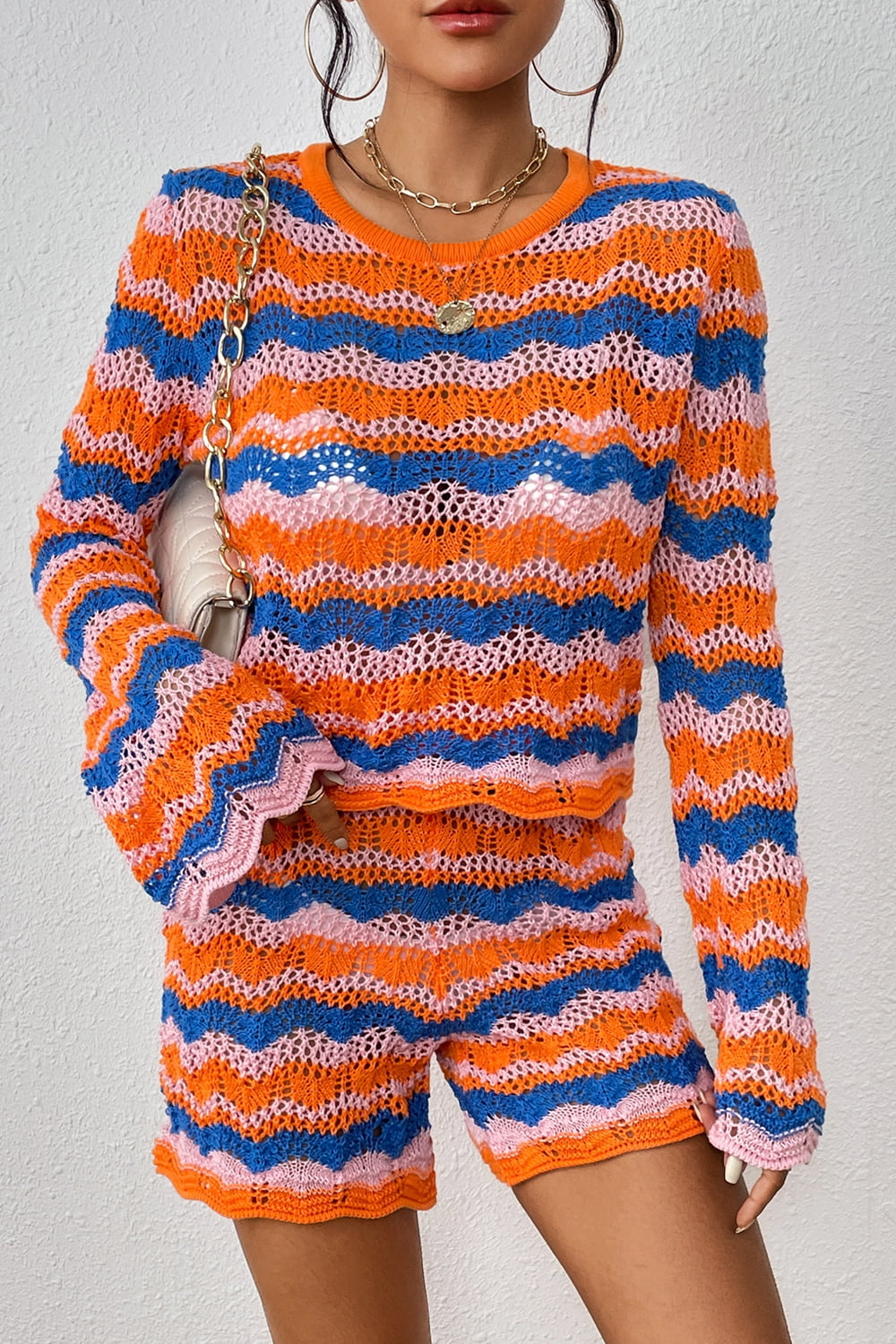 Striped Sweater and Knit Shorts Set | Loungewear Sets Daverri Fashions
