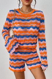 Striped Sweater and Knit Shorts Set | Loungewear Sets Daverri Fashions