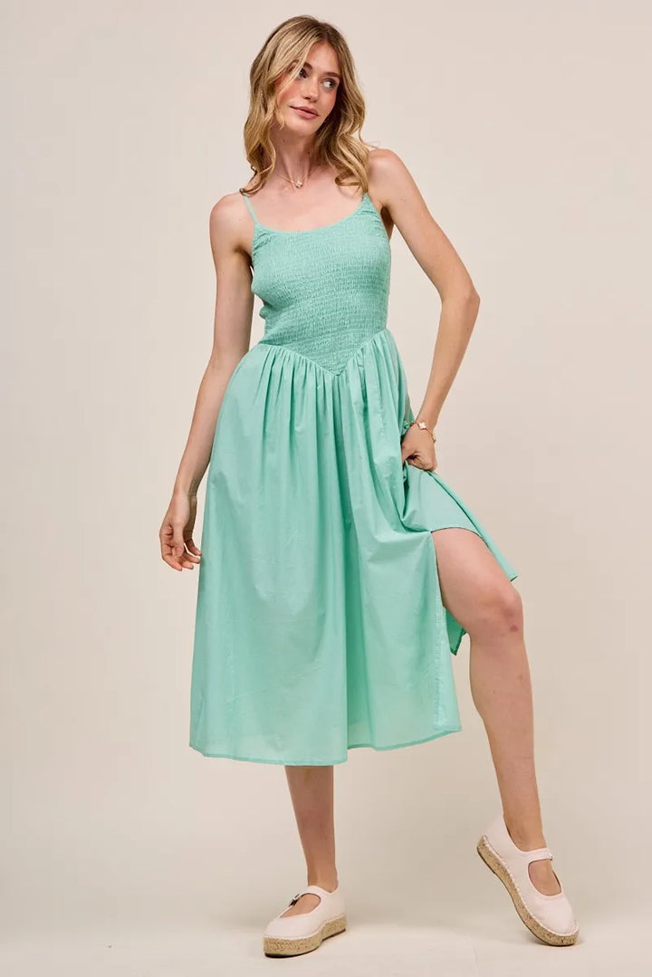 SO ME Smocked Sleeveless Casual Everyday Dress With Slit