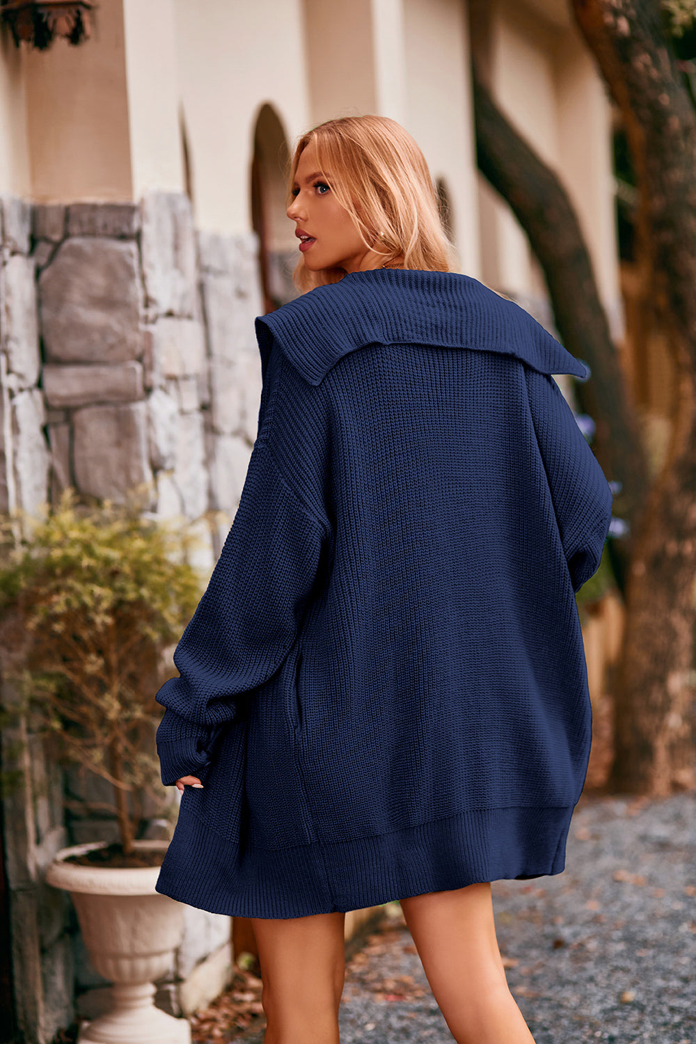 Collared Neck Button-Up Cardigan with Pockets | Cardigans Daverri Fashions