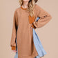 Ces Femme Striped Patchwork Round Neck Terry Sweatshirt Dress Caramel Sweatshirts
