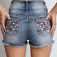 Back view of American Flag Distressed Denim Shorts with embroidered flag, stars on pockets
