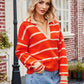 Striped Johnny Collar Sweater - DAVERRI FASHIONS