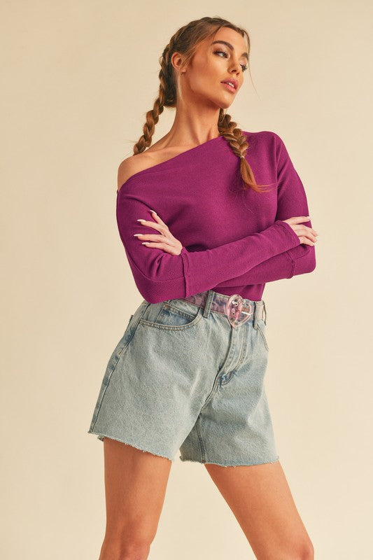 Aemi + Co One Shoulder Long Sleeve Knit Top