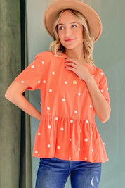 And The Why Pom Pom Polka Dots Short Sleeve Top | Tops Daverri Fashions