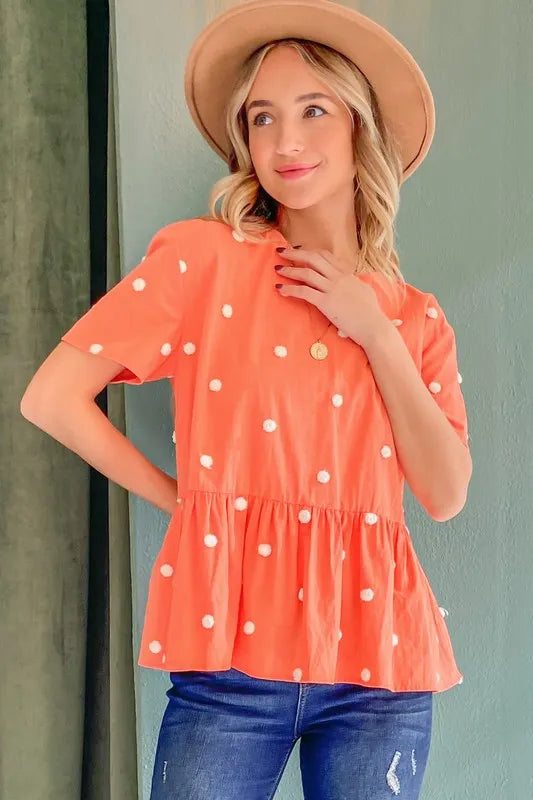 And The Why Pom Pom Polka Dots Short Sleeve Top | Tops Daverri Fashions