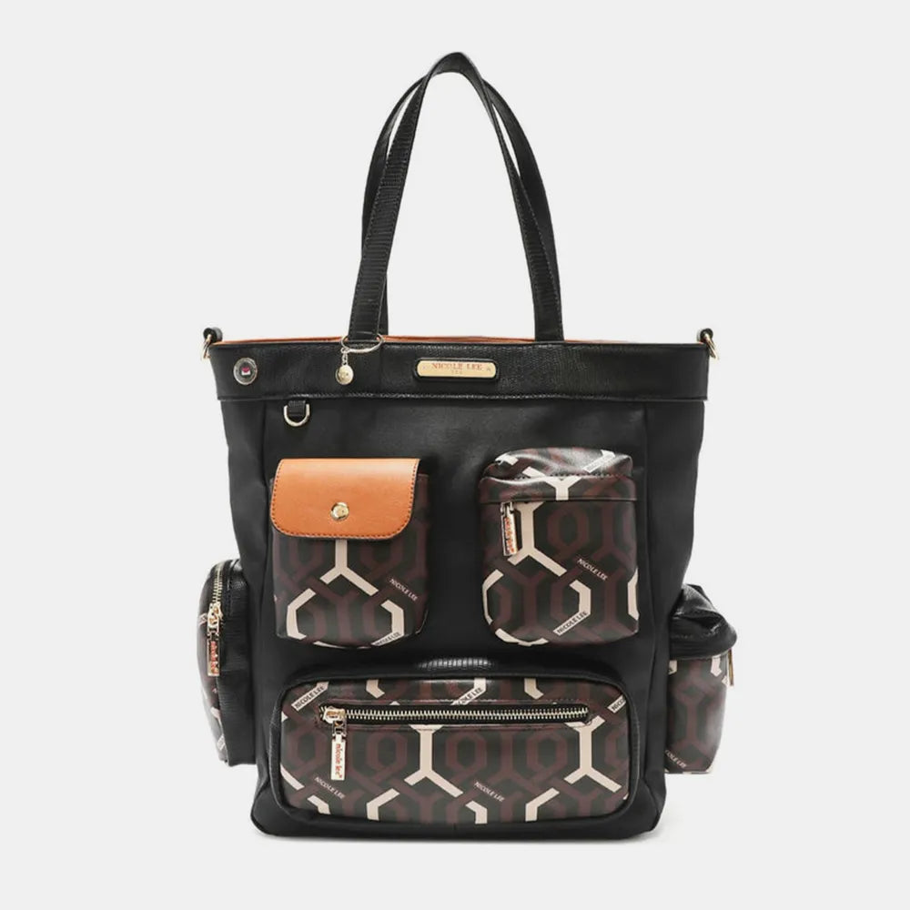 Brown One Size Geometric Pattern Tote Bag | Totes Daverri Fashions