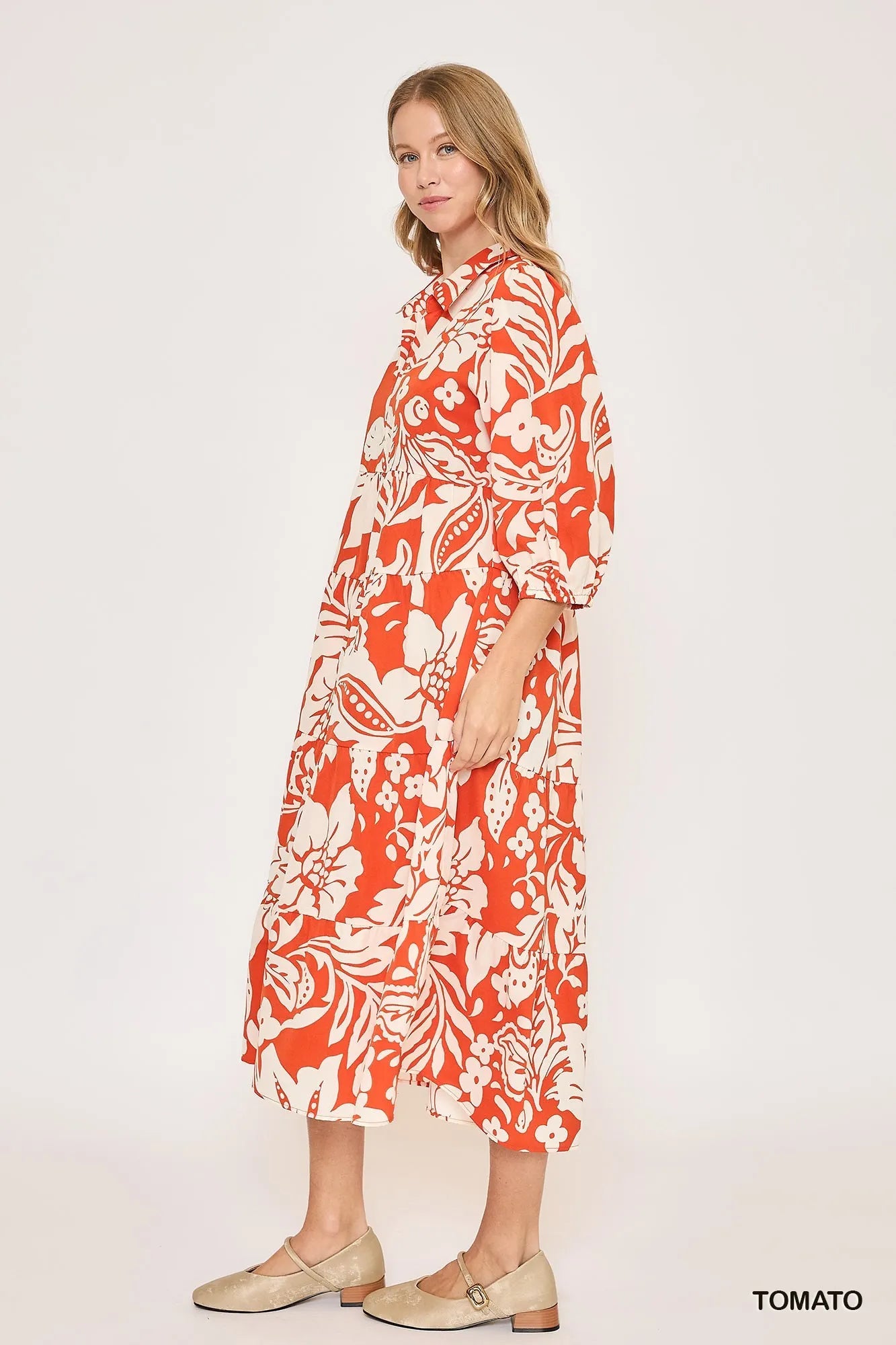 Umgee Floral Print Tiered Midi Dress Midi Dresses