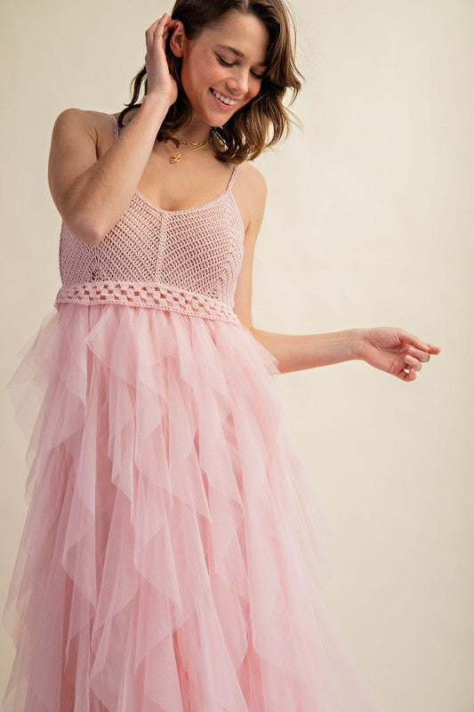 Lovely Tulle Midi Crochet Dress Midi Dresses