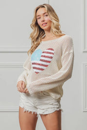 BiBi Sequin American Flag Heart Knit Cover-Up | Cover-Ups Daverri Fashions