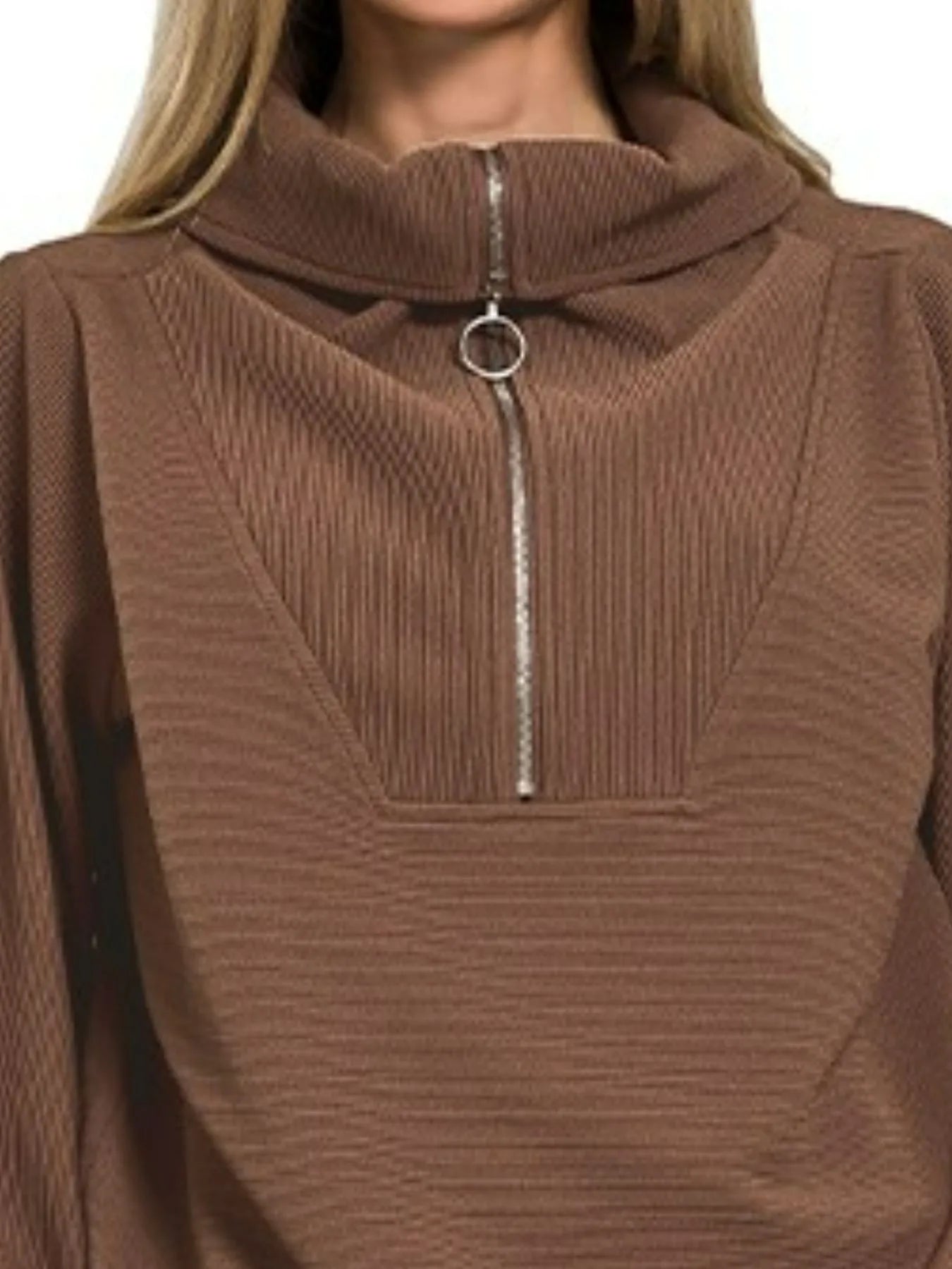 Zenana Ribbed High Neck Half Zip Pullover & Pants Set | Loungewear Sets Daverri Fashions