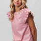 BiBi Leather Look Smocked Ruffled Top Tops