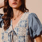 SO ME Crochet Lace Tie Front V Neck Blouse Top