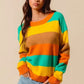 SO ME Multi Color Stripe Sweater with Ribbed Detail - DAVERRI FASHIONS