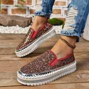 Rhinestone Round Toe Platform Loafers - DAVERRI FASHIONS