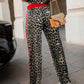 Leopard Round Neck Top and Pants Two-Piece Set - DAVERRI FASHIONS