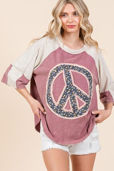 Mittoshop Peace Sign Patch Mineral Washed T-Shirt T-Shirts