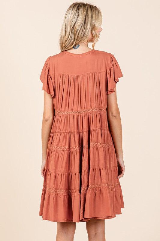 Mittoshop Lace Detail Ruffled Button Down Tiered Dress - DAVERRI FASHIONS