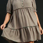 Umgee Full Size Plaid Frill Button Detail Ruffled Short Sleeve Dress Plus Size