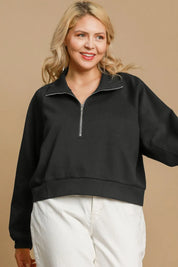 Umgee Full Size Half Zip Cropped Sweatshirt Plus Size | Daverri Fashions
