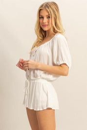HYFVE Drawstring Hem Short Sleeve Top and Skort Set | Outfit Sets Daverri Fashions