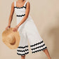 SO ME Scallop Ric Rac Trimmed Wide Leg Jumpsuit IVORY BLACK Jumpsuits