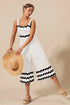 SO ME Scallop Ric Rac Trimmed Wide Leg Jumpsuit IVORY BLACK Jumpsuits