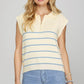 She + Sky Full Size Ribbed Hem Striped Half Zip Sweater Vest Plus Size Sky Blue