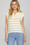 She + Sky Full Size Ribbed Hem Striped Half Zip Sweater Vest Plus Size - DAVERRI FASHIONS