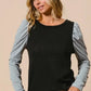 BiBi Cable Sweater Knit Top with Contrast Puff Sleeve - DAVERRI FASHIONS