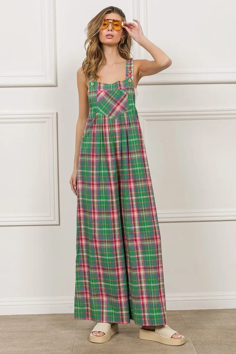 BiBi Multi Color Check Plaid Overall Overalls