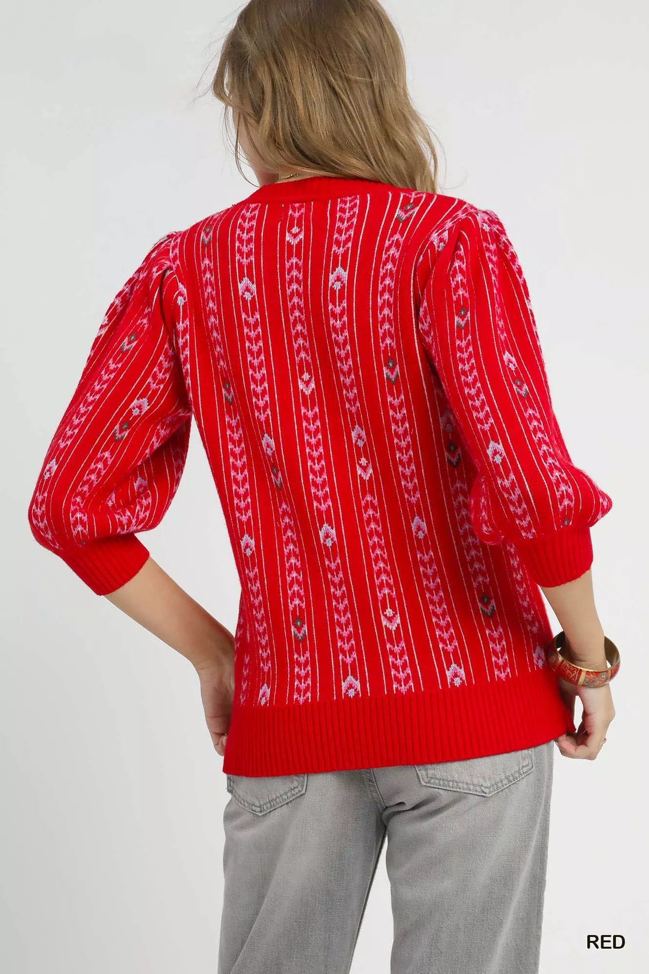 Umgee Jacquard Knit Puff Sleeve Sweater | Sweaters Daverri Fashions