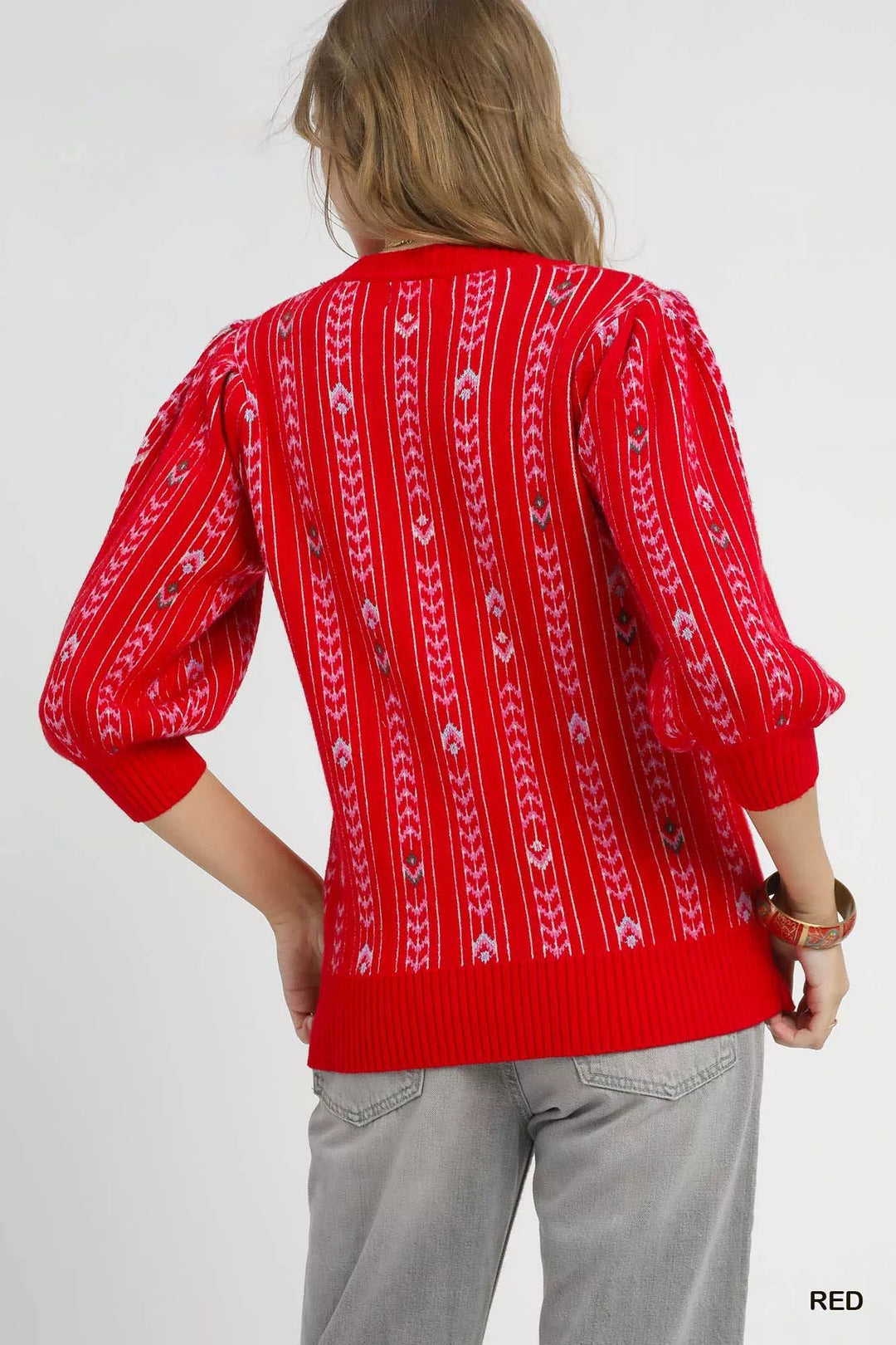 Umgee Jacquard Knit Puff Sleeve Sweater | Sweaters Daverri Fashions