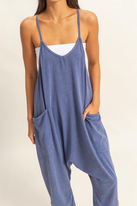 HYFVE Relaxed Fit Mineral Washed Overalls with Pockets Overalls