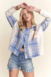 ADORA Button Down Plaid Hoodie Shacket | Shackets Daverri Fashions
