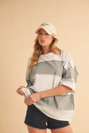 Aemi+Co Color Block Round Neck Short Sleeve T-Shirt | Daverri Fashions