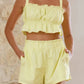 Daverri ruffled square neck cami and shorts set in vibrant lime green