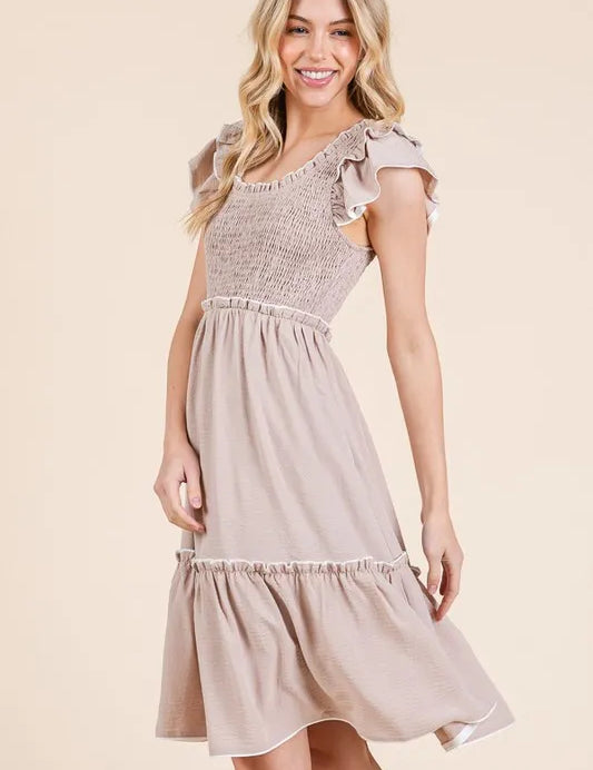 Lime 'N' Chili Ruffle Trim Smocked Dress with Contrast | Daverri Fashions