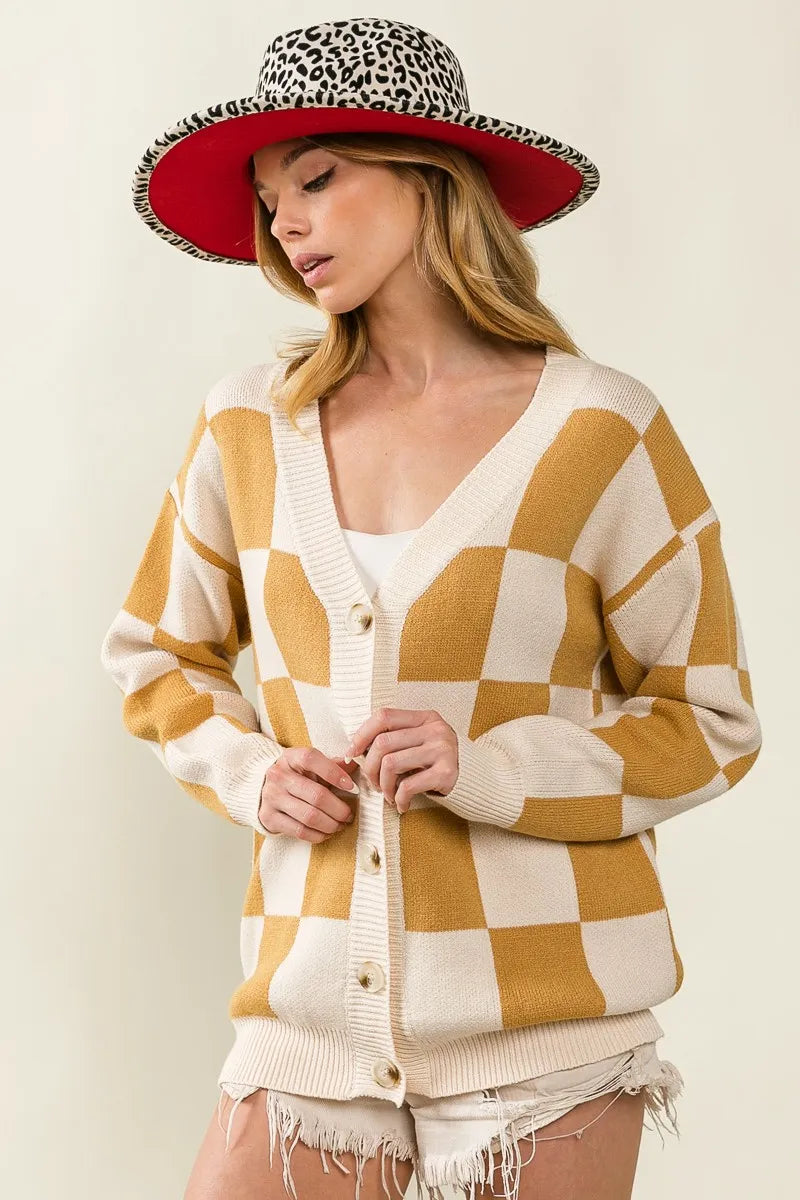 BiBi Checked V-neck Cardigan | Cardigans Daverri Fashions